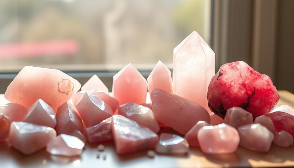 rose quartz and rhodonite healing